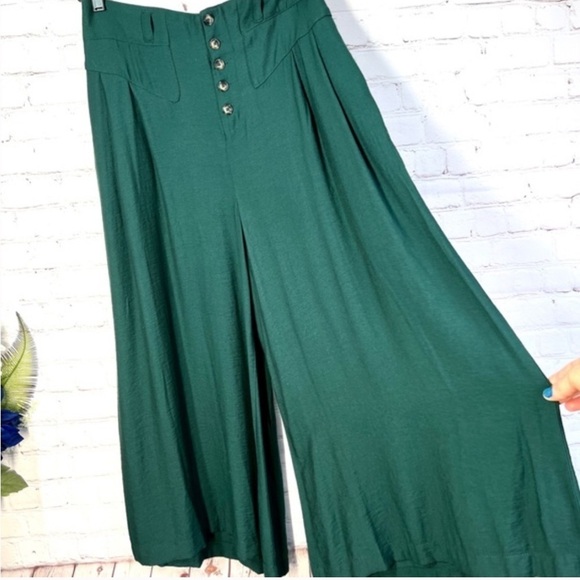 Anthropologie ETT: TWA Wide Legged Malia Forest Green Palazzo Pants Size XS - Picture 2 of 8